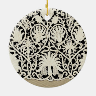 Wedding Antique Lace Linen White Classic Pretty Ceramic Tree Decoration