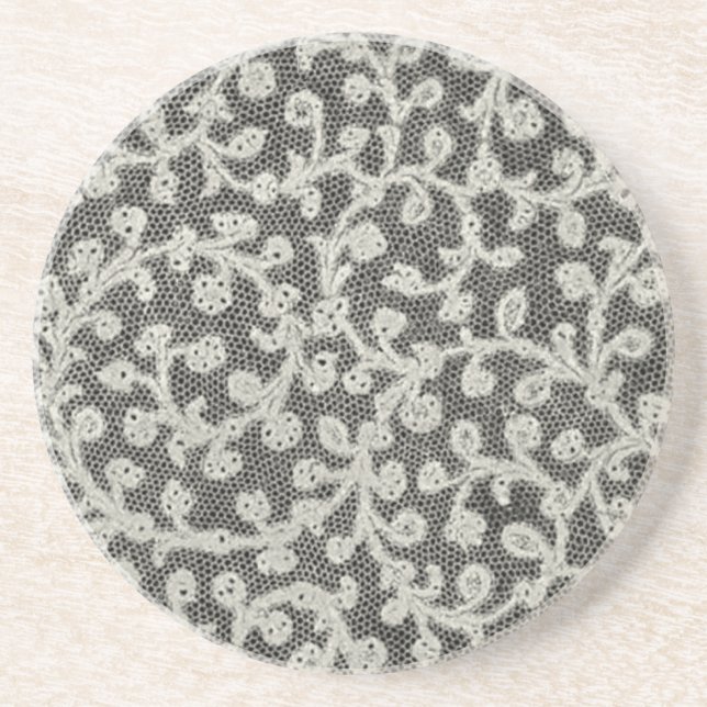 Wedding Antique Lace Linen White Classic Pretty Coaster (Front)