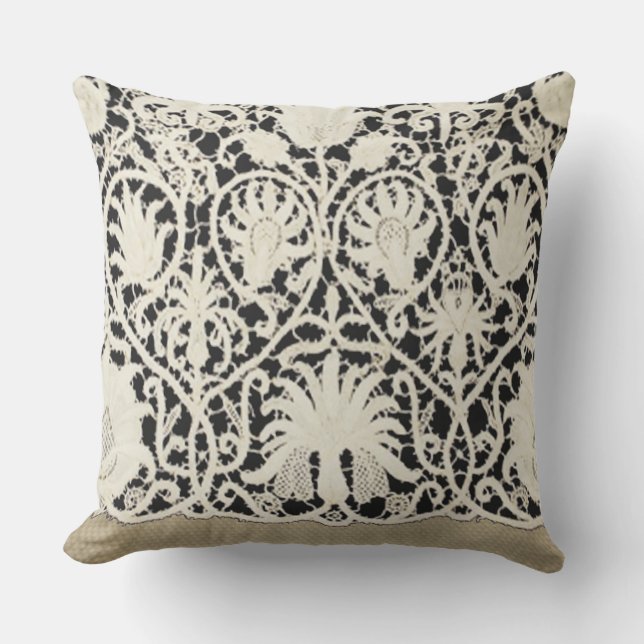 Wedding Antique Lace Linen White Classic Pretty Cushion (Front)