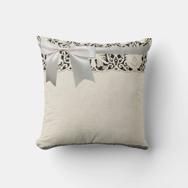 Wedding Antique Lace Linen White Classic Pretty Cushion (Front)