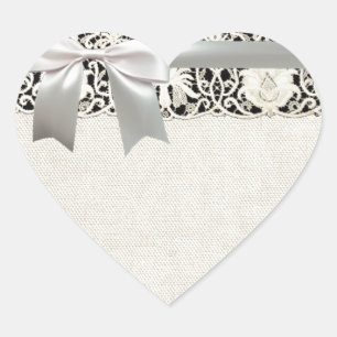 Wedding Antique Lace Linen White Classic Pretty Heart Sticker