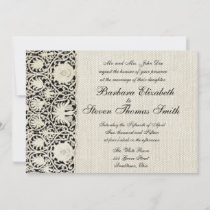 Wedding Antique Lace Linen White Classic Pretty Invitation