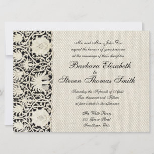 Wedding Antique Lace Linen White Classic Pretty Invitation