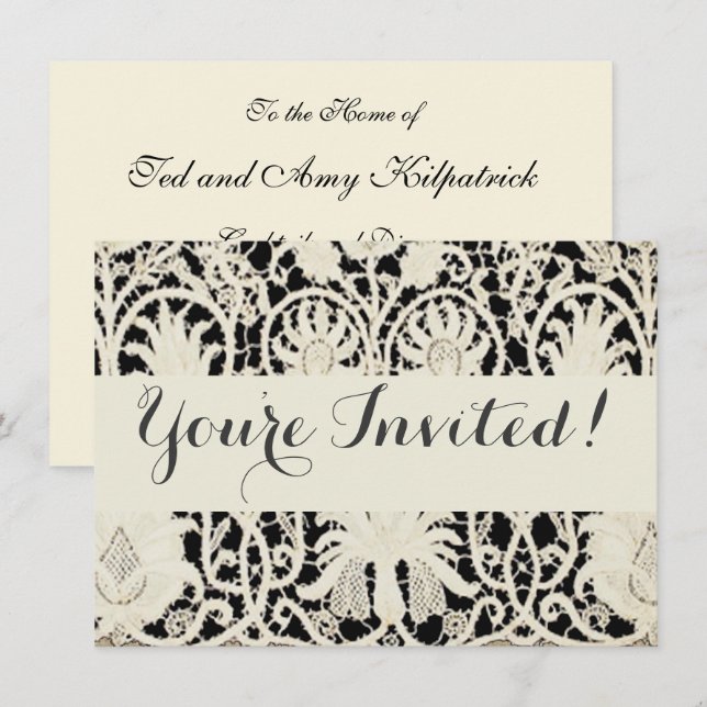 Wedding Antique Lace Linen White Classic Pretty Invitation (Front/Back)
