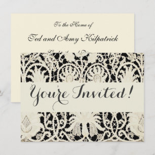 Wedding Antique Lace Linen White Classic Pretty Invitation