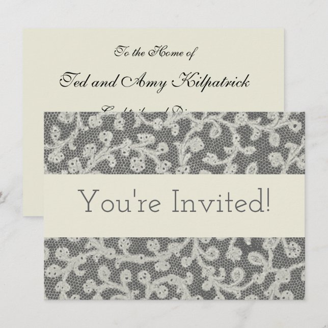 Wedding Antique Lace Linen White Classic Pretty Invitation (Front/Back)