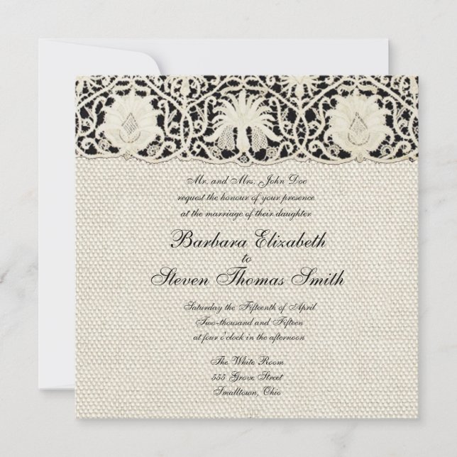 Wedding Antique Lace Linen White Classic Pretty Invitation (Front)