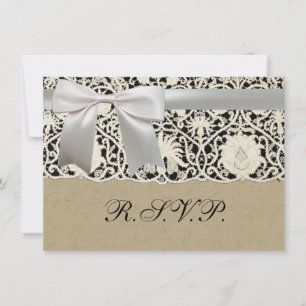 Wedding Antique Lace Linen White Classic Pretty Invitation