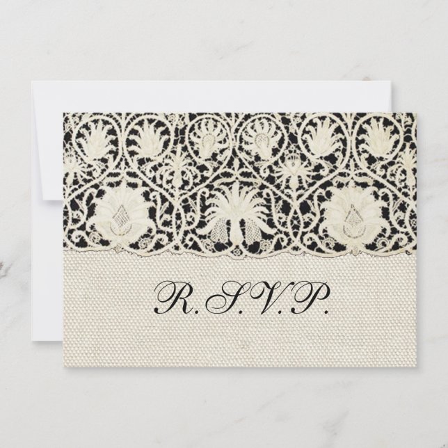 Wedding Antique Lace Linen White Classic Pretty Invitation (Front)