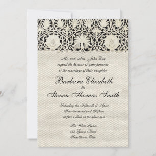 Wedding Antique Lace Linen White Classic Pretty Invitation