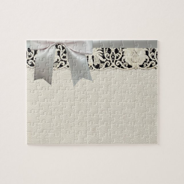 Wedding Antique Lace Linen White Classic Pretty Jigsaw Puzzle (Horizontal)