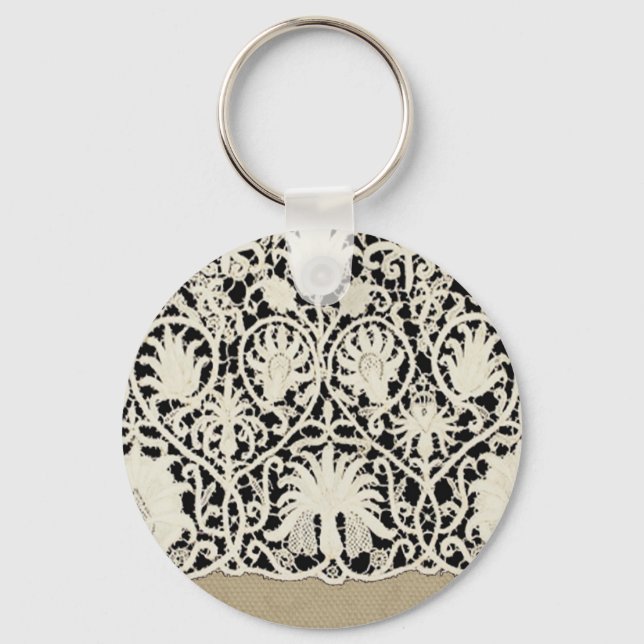 Wedding Antique Lace Linen White Classic Pretty Key Ring (Front)