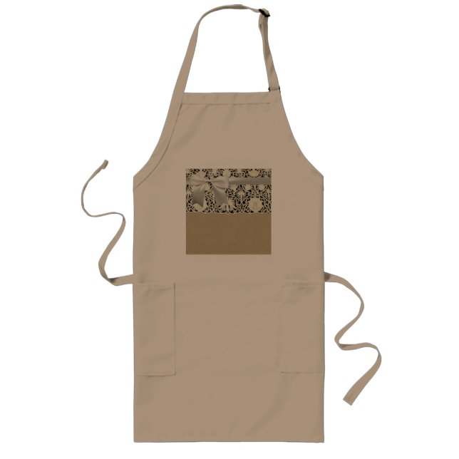 Wedding Antique Lace Linen White Classic Pretty Long Apron (Front)
