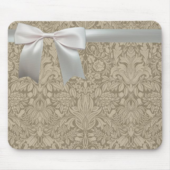 Wedding Antique Lace Linen White Classic Pretty Mouse Mat (Front)