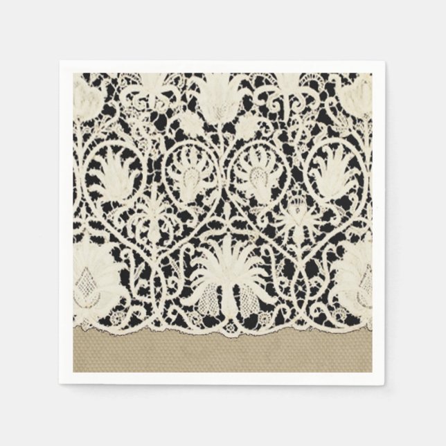 Wedding Antique Lace Linen White Classic Pretty Napkin (Front)