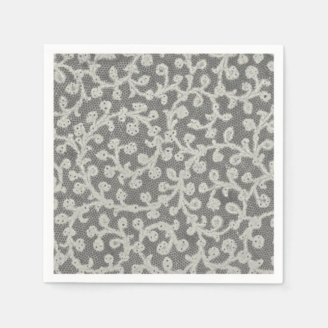 Wedding Antique Lace Linen White Classic Pretty Napkin (Front)