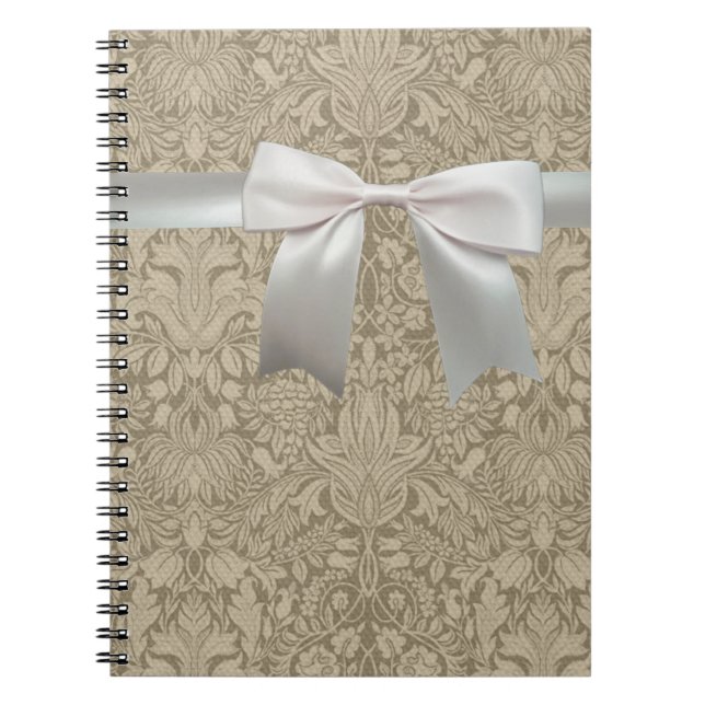 Wedding Antique Lace Linen White Classic Pretty Notebook (Front)