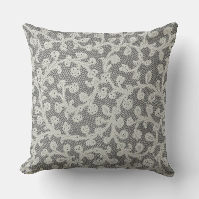 Wedding Antique Lace Linen White Classic Pretty Outdoor Cushion (Front)