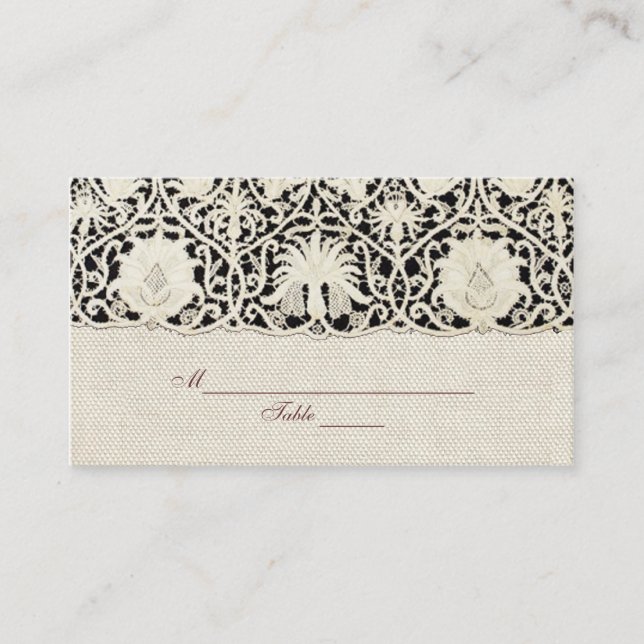 Wedding Antique Lace Linen White Classic Pretty Place Card (Front)