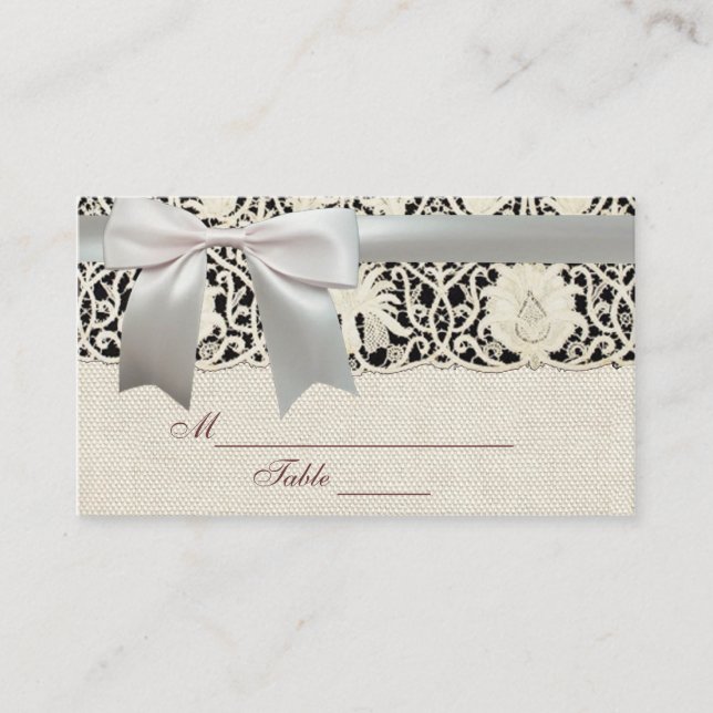 Wedding Antique Lace Linen White Classic Pretty Place Card (Front)