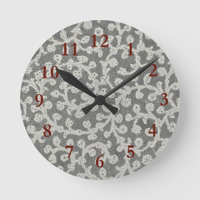 Wedding Antique Lace Linen White Classic Pretty Round Clock (Front)