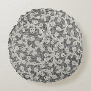 Wedding Antique Lace Linen White Classic Pretty Round Cushion