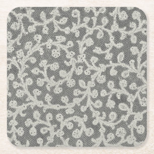 Wedding Antique Lace Linen White Classic Pretty Square Paper Coaster