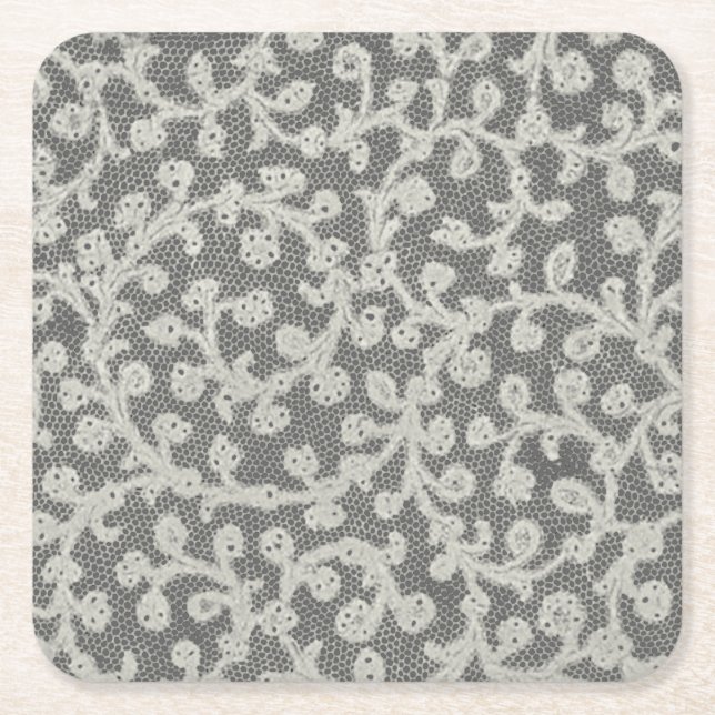 Wedding Antique Lace Linen White Classic Pretty Square Paper Coaster (Front)