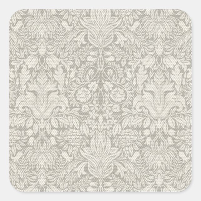 Wedding Antique Lace Linen White Classic Pretty Square Sticker (Front)