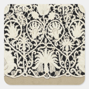 Wedding Antique Lace Linen White Classic Pretty Square Sticker