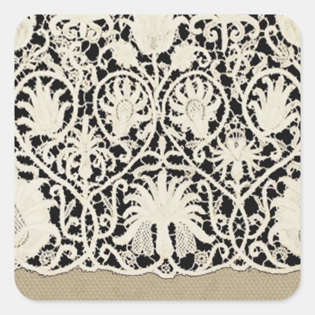 Wedding Antique Lace Linen White Classic Pretty Square Sticker (Front)