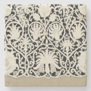Wedding Antique Lace Linen White Classic Pretty Stone Coaster