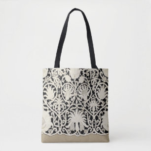 Wedding Antique Lace Linen White Classic Pretty Tote Bag