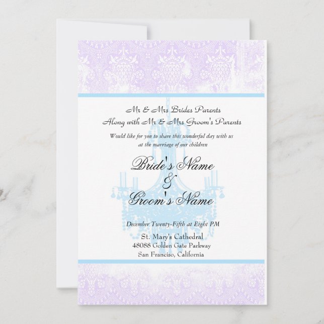 Wedding Antique Lavender Damask Chandelier Invitation (Front)