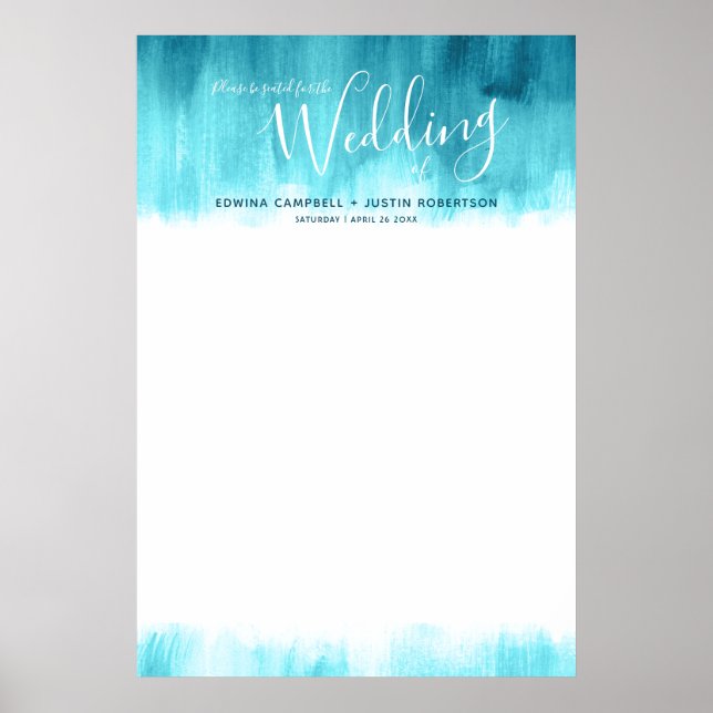 Wedding aqua blue green abstract blank table plan poster (Front)