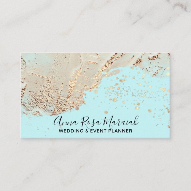 *~* Wedding Aqua Gold Foil Glitter Beauty Elegant  Business Card (Front)