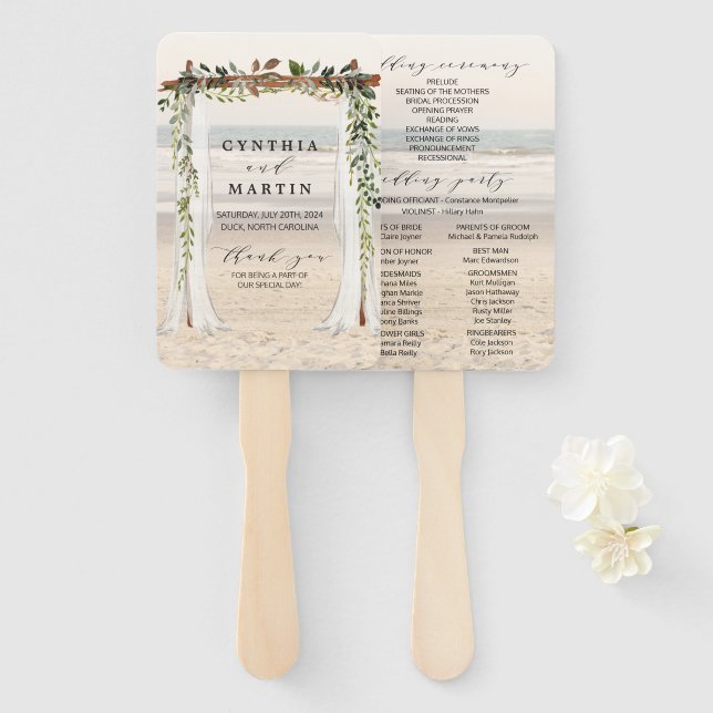 Wedding Arbor Beach Hand Fans (Front and Back)