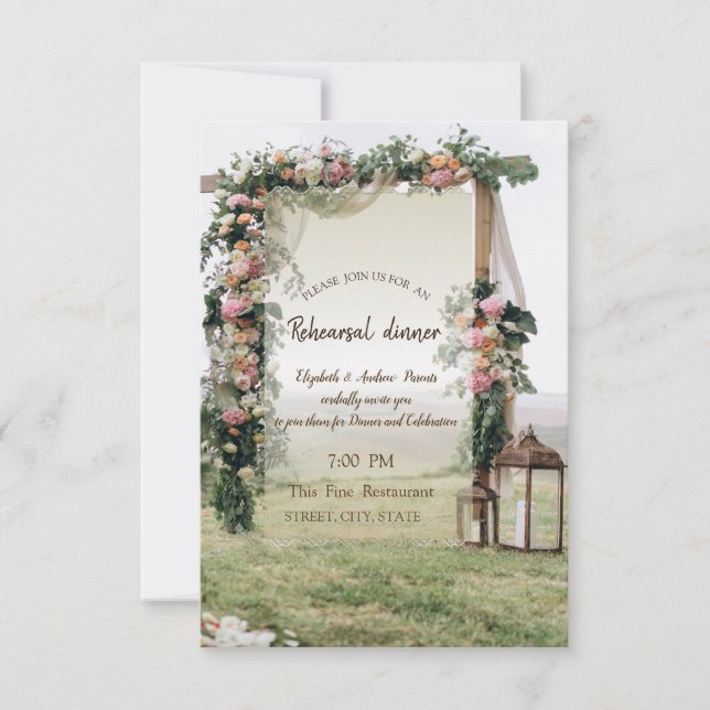 Wedding Arbor Lantern Rehearsal Dinner Invitation (Front)