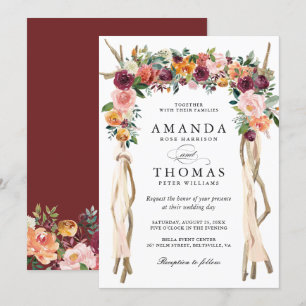 Wedding Arch Burgundy Blush Rustic Bloom Floral Invitation