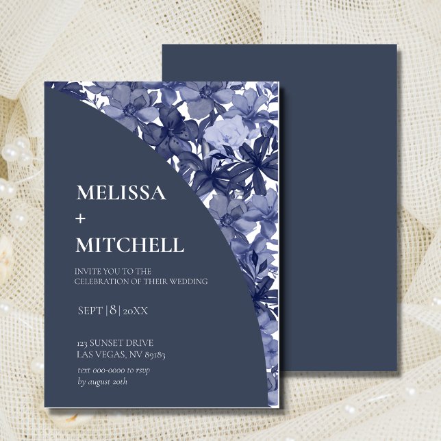 Wedding Arch Watercolor Navy Blue Floral Invitation (Creator Uploaded)