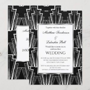 Wedding Art Deco Black and White Invitation