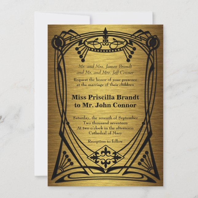 Wedding art nouveau gold great-Gatsby Invitation (Front)