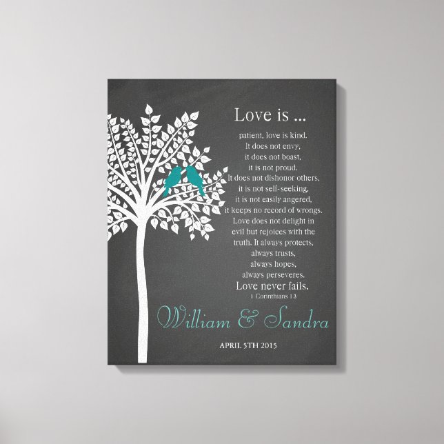 Wedding Art Tree with bird print Corinthians 13:4- (Front)