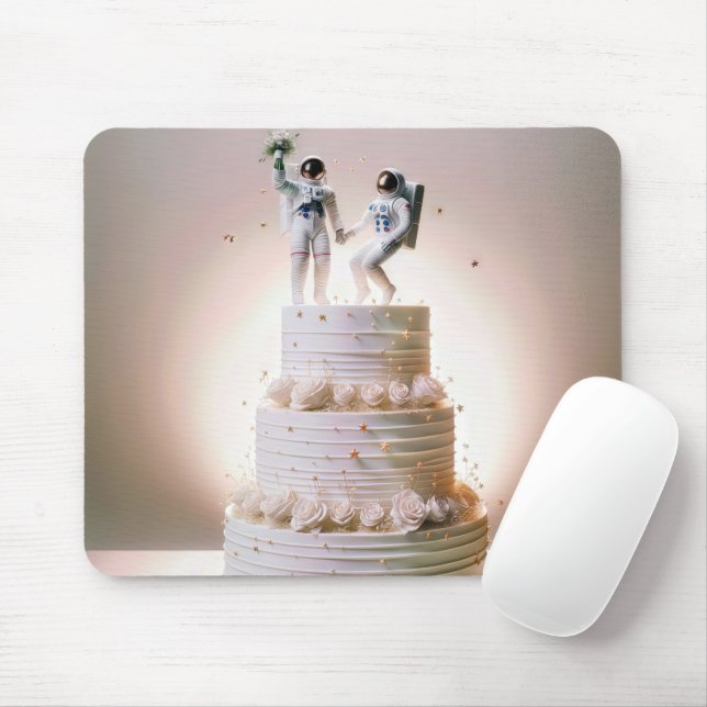 Wedding Astronauts on Tiered Cake Mouse Mat (With Mouse)