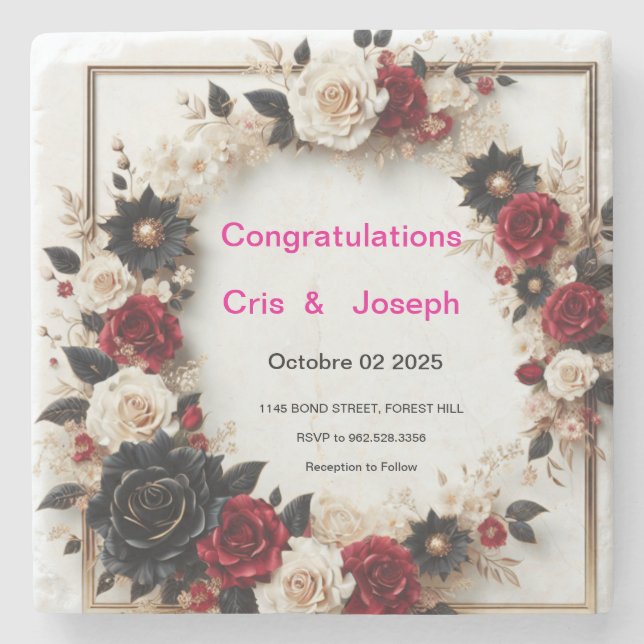 Wedding Attendance Invitation Template Stone Coaster (Front)