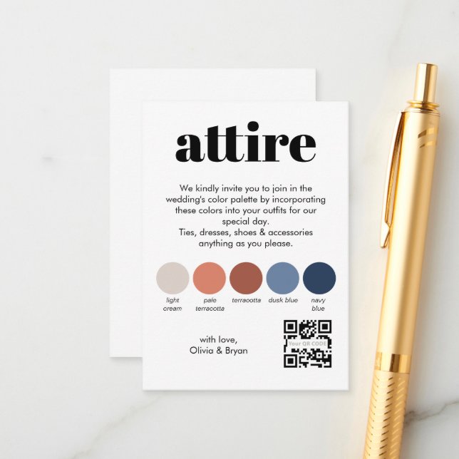 Wedding Attire | QR code vertical Enclosure Card (Front/Back In Situ)