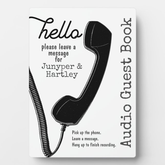 Wedding Audio Guest Book Black Phone Receiver Sign Plaque (Front)