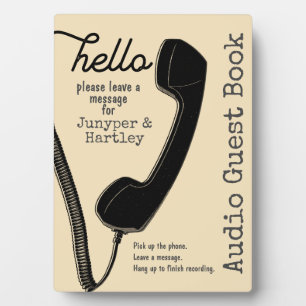 Wedding Audio Guest Book Sign Black Phone on Cream Plaque