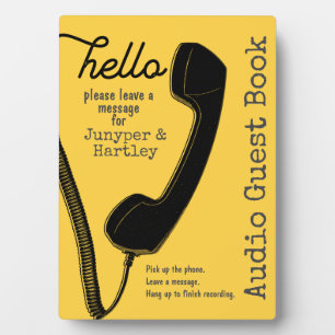 Wedding Audio Guest Book Sign Black Phone Yellow Plaque