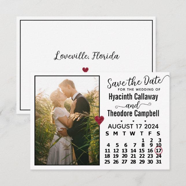 Wedding August 2024 Calendar Custom Photo White Save The Date (Front/Back)